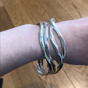 Set of 4 Silver Angled Bracelets